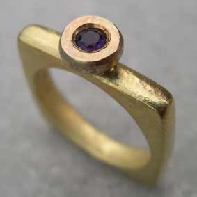 Yellow gold  amethyst square engagement ring