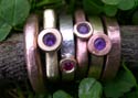 red gold and yellow gold amethyst ring stack