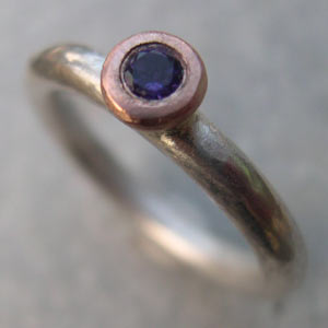 silver engagement ring amethyst set in red gold