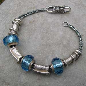 silver and blue glass bead bracelet