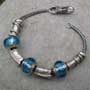 blue glass and silver bead bracelet
