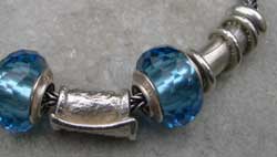 silver and blue glass bead detail