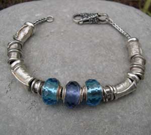 blue glass and silver beaded bracelet