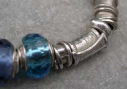 blue glass and silver bead detail