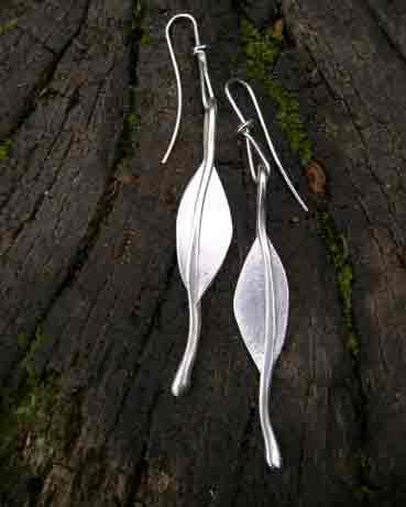 contemporary silver leaf earrings