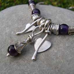 amethyst necklace with handmade charms and beads