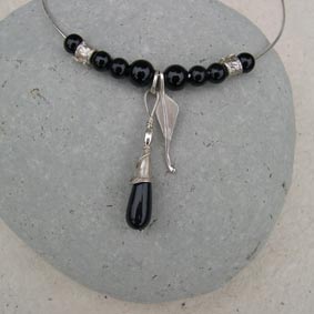 Black agate and silver necklace