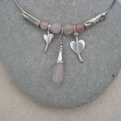 Roase quartz and silver necklace