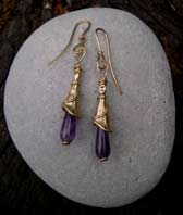 gold and amethyst drop earrings designer made