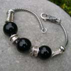 Black agate and silver beaded bracelet