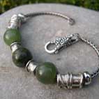 jade and silver beading on silver bracelet